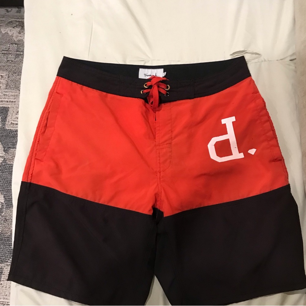 Men's Red and Black Diamond Supply swim shorts